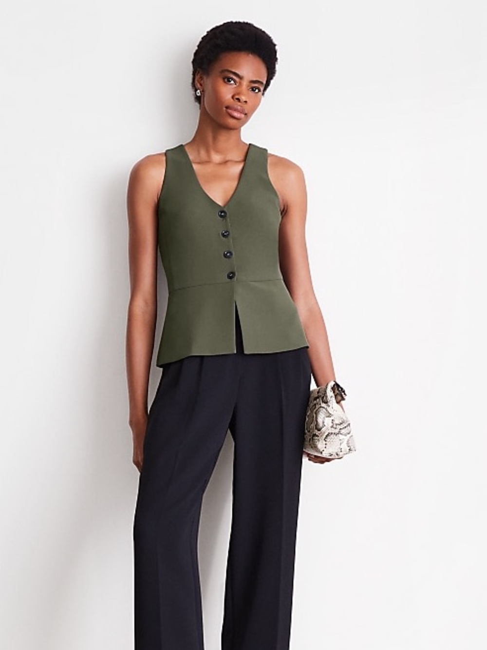 LOFT Versa Crepe Drape Halter Vest Alpine Green size M